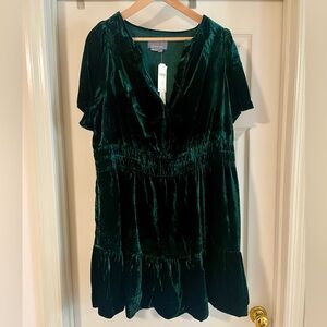 Anthropologie The Somerset Mini Dress: Velvet Edition Color Dark Green, Size 2X